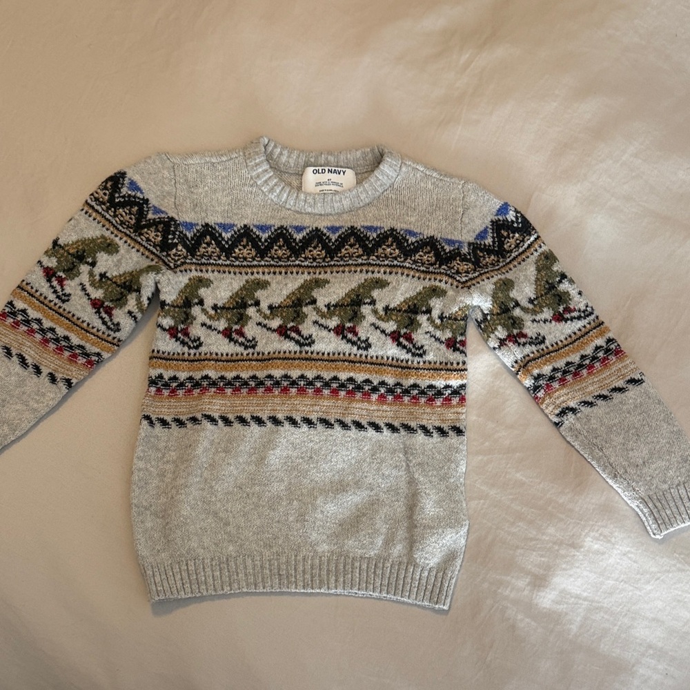 Old Navy Gray Dinosaur Holiday Sweater 4T - worn once!